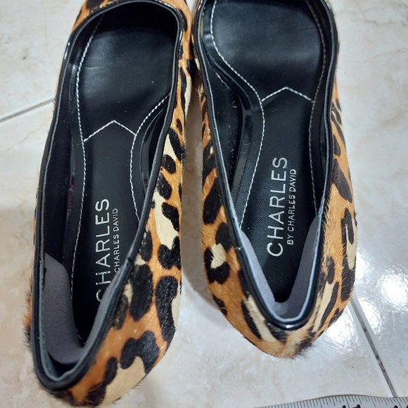 Charles David Furry Leopard Print Pointy Toes High Heel Pumps Shoes Sexy - Picture 6 of 10